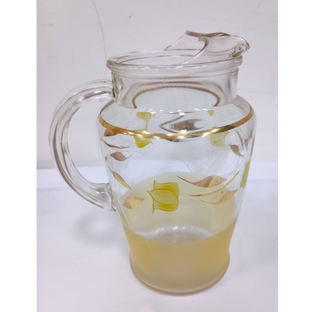Vintage Bartlett Collins Yellow Tulip Glass Pitcher Frosted Mid Century Modern